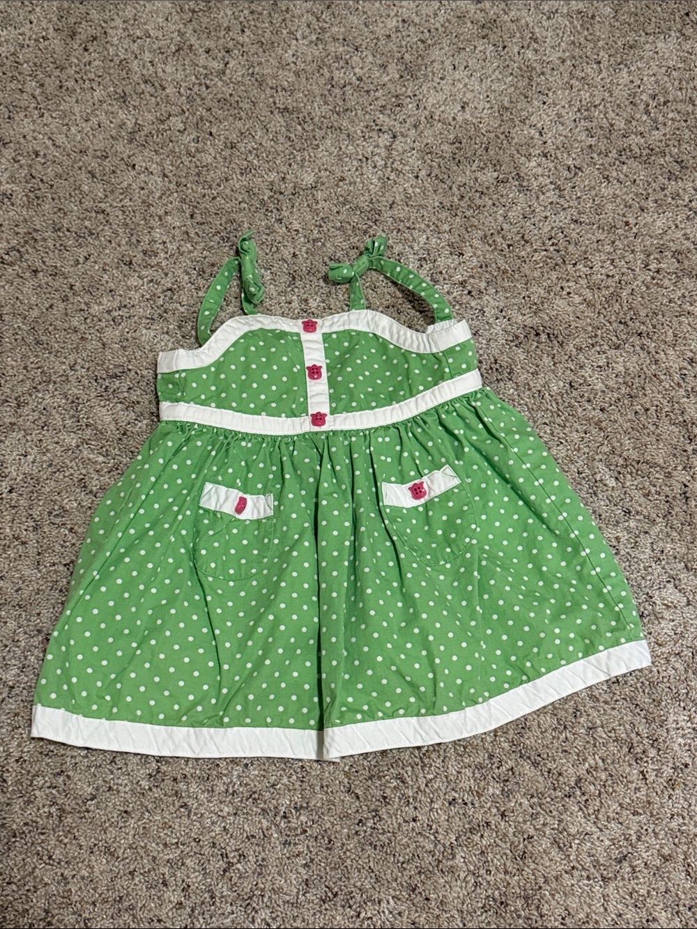 Vintage Gymboree Green Polka Dot Infant Dress with Pocket Detail